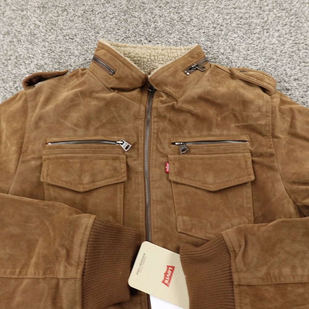 NEW Levis Jacket Mens S Brown Sherpa Lined Faux Suede Trucker Bomber Work Coat - Picture 5 of 13